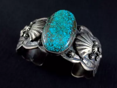 Vintage Navajo Bracelet - Sterling Silver And Turquoise -  68g=2.4oz • $329