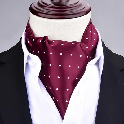 Men Cravat Ascot Tie Satin Casual Dots Stripe Ascots Necktie Formal Business • £5.57