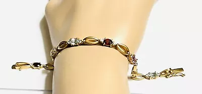 14k Vermeil Over Sterling Silver DBJ Multi Gemstone Tennis Bracelet 7” NICE • $29.99