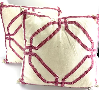 2Pk THRO By Marlo Lorenz Natural/Zephyr Ribbon 18 X18  Throw Pillows NWT • $27.65