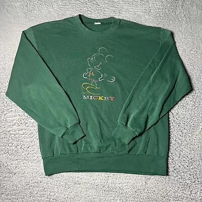 Vintage Disney Mickey Mouse Sweatshirt Adult Medium Green Crewneck Pullover • $18.88