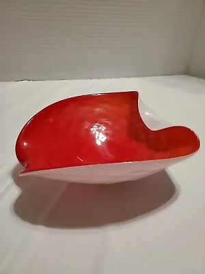 Vintage MCM MURANO Folded Art Glass Bowl Candy Dish Ashtray 6  Red And White • $21.99