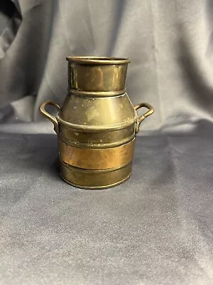 Vintage 1950s Brass & Copper Metal Small Milk Can Jug Urn 2 Handles 4.1 H X3 D • $14