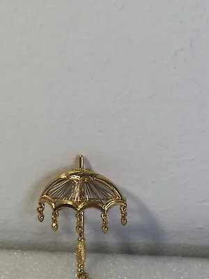 Vintage - Signed - Monet - Gold Tone Umbrella In The Rain Brooch Pin • $15