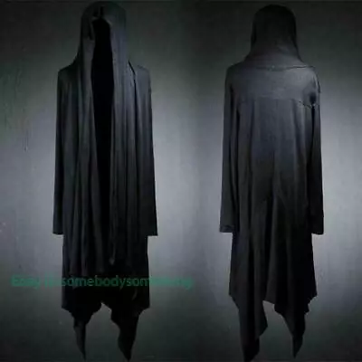 Men's Hooded Punk Cardigan Dark Cape Long Jacket Gothic Loose Cotton Cloak Coat • $38.59