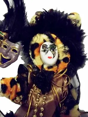 White Mardi Gras Jester Doll 7  Leopard With Stand • $7.99