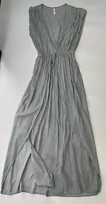 Elan Women's Maxi Dress Size L Gray Deep V-Neck Sleeveless Wrap Front • $14.99