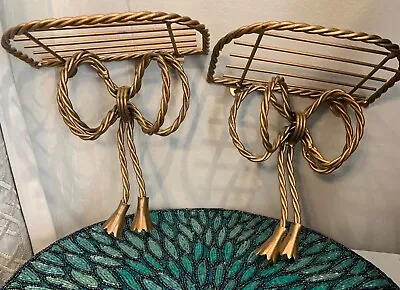 Vintage  Pair Shelves  Twisted Metal Gold Rope Style Bow 7 1/2  X 7 X 4 1/2  • £32.77