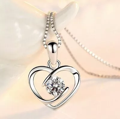 925 Sterling Silver Crystal Heart Swirl Pendant Chain Necklace Stud Earrings UK • £3.49