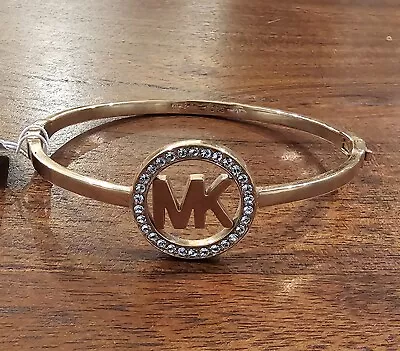 Michael Kors Rose Gold Pave Crystal MK Circle Hinged Bangle Bracelet MKJ4118791 • $49.99
