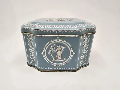 Vintage George W. Horner & Co. Blue Floral Angels Lady Hinged Lid Tin England • $14.99