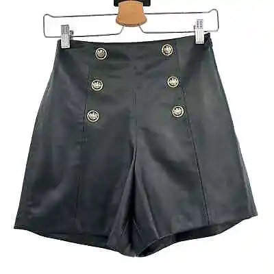$40.79 • Buy Zara Black Vegan Leather High-Waist Sailor Shorts Size XS
