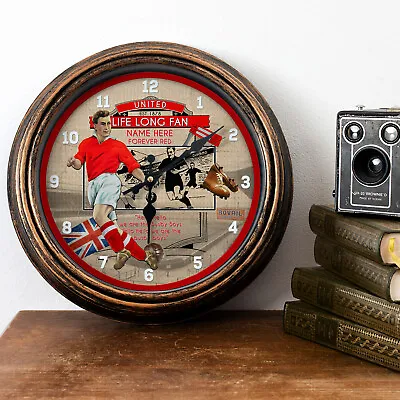 Personalised Manchester Clock Football Fan Vintage Round Hanging Wall Gift VF37 • £22.95