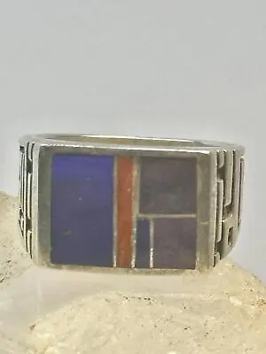 Blue Lapis Ring Coral Southwest Size 9  Sterling Silver Women Men • $138