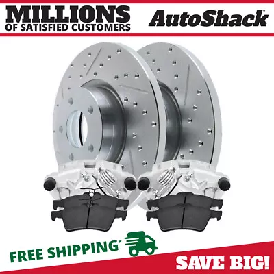 Rear Brake Calipers Pads Drilled And Slotted Rotors Silver For 2005-2008 Mazda 3 • $170.92