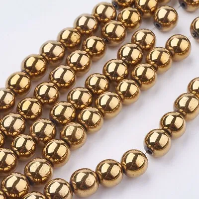 Non Magnetic Gold Round Hematite Beads Grade A - 45+ Beads Per Strand - 6mm • £3.35