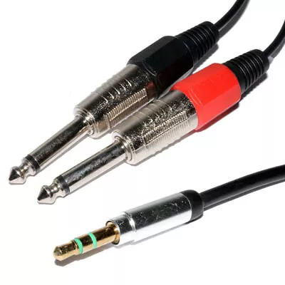 1.5m 3.5mm Stereo Jack Cable  Plug To Twin 6.35mm 1/4 Inch MONO Plugs Low Noise • £8.60