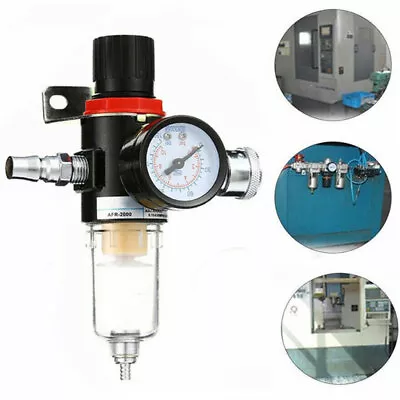 1/4  Air Pressure Regulator Gauge Water Oil Trap Filter Separator Spray Gun Kit • $19.26