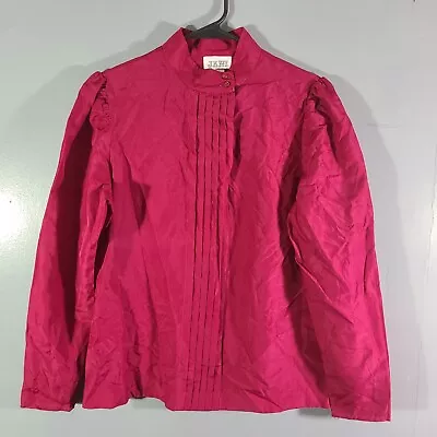 Vintage Jani Womens Sz 12 Maroon Red Blouse Ruffle Accent Button Up RN #49481 • $7.99