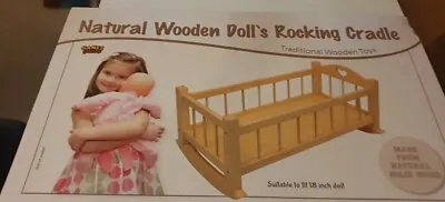 Natural Wooden Doll's Rocking Cradle To Fit 18  Doll  Gamez Galore New Bargain ! • £14.99