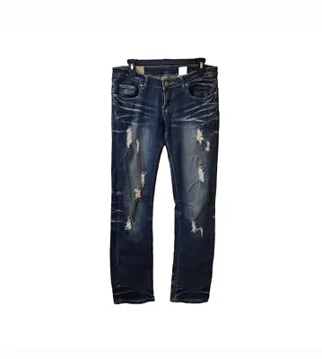 Machine Nouvelle Mode Distressed Jeans Size 13 /USA 32 Whiskered Low Rise • $45