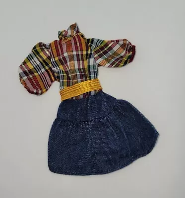 Vtg Barbie 1982 My First Fashion #5609 Plaid Denim Dress Outfit  • $24.95