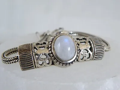 Vintage Sterling Silver 925 Natural Rainbow Moonstone Byzantine Bracelet • $61.75