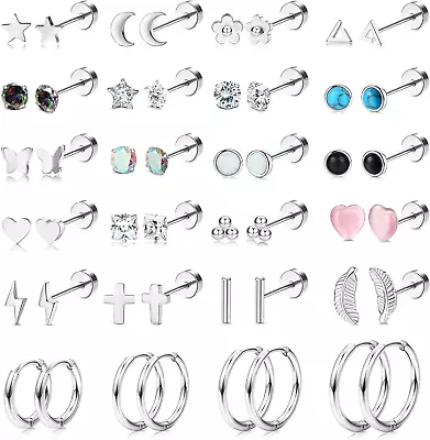 24 Pairs Flat Back Stud Earrings For Women Men Stainless Steel Silver/Gold Plate • $19.99