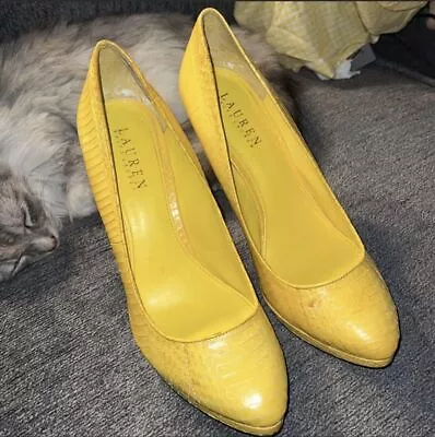 $25.99 • Buy Ralph Lauren Yellow High Heel Shoes Platform Pumps Snakeskin Style Sz 9.5