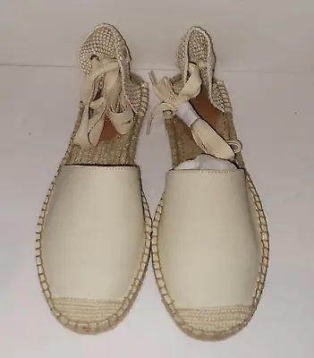 New J Crew D'Orsay Lace-Up Espadrilles Flat Sandals Women's 9.5 Ivory NIB $89.50 • $44.95