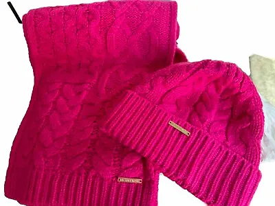 New Michael Kors Cable Knit Scarf And Hat Set Hot Pink Never Worn • $17