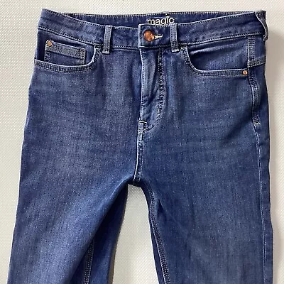 Ladies M & S THE MAGIC SLIM FLARE STRETCH Blue Faded Jeans Size 12 S (317F) • £24.99