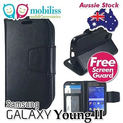 Samsung Galaxy Young 2 SM-G130H Black Synthetic Leather TPU In Wallet Case Cover • $9.95