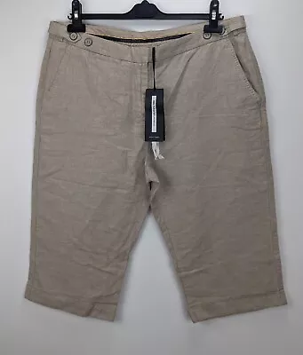 M&S Autograph Women Chino Shorts Linen Beige High Rise Cotton UK16 W36 L17 NEW • £16.01