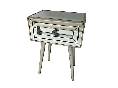 Mirrored Bedside Chest Cabinet 1 Drawer Glass Bedroom Table Venetian Night Stand • £185