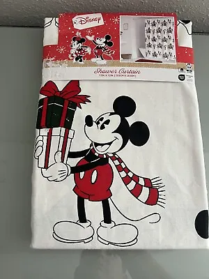 Walt Disney Mickey & Minnie Mouse Christmas Tree Holiday Shower Curtain 72 X 72” • $37.50