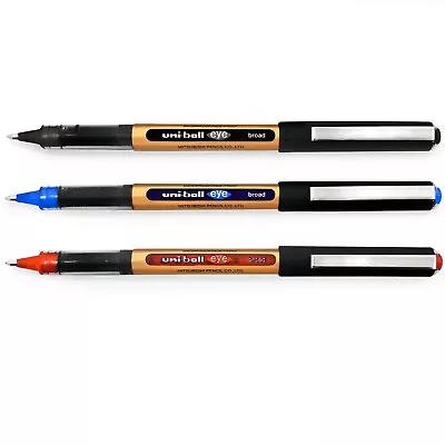 Uni-Ball Eye UB-150-10 Broad Liquid Ink Pens - 1.0mm - Black Blue Red - 3 Pack • £6.99