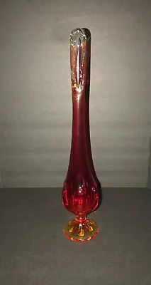 Vintage Viking Amberina Orange Swung Glass Vase 13 Inches • $50