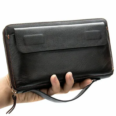 Men Cell Phone Long Wallet Cowhide Leather  Genuine Leather Business Clutch Bag • $42.99