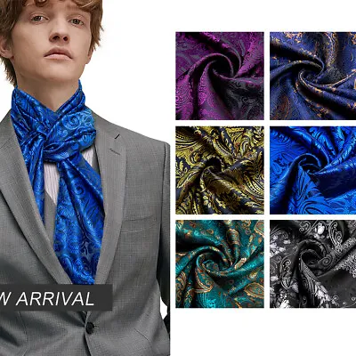 Mens Silk Scarves Long Stain Designer Italy Gold Paisley Shawls Neck Wrap • £17.99