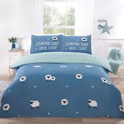 Blue Counting Sheep Reversible Duvet Quilt Cover Bedding Set Double- LOW AUCTION • £10.99
