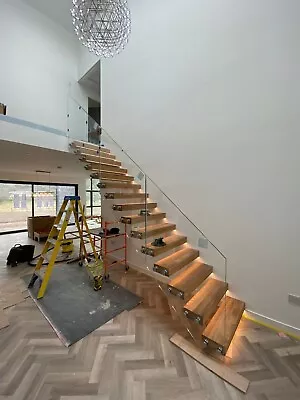 £4.99 • Buy Oak Floating Staircase Treads Including Steelwork STAINED BLACK £3950 PLUS VAT