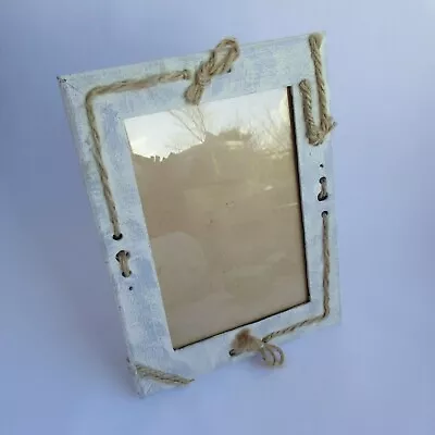 Rustic Wooden Photo Frame With Rope Edging (Beach Sea Nautical Theme Picture) • £25