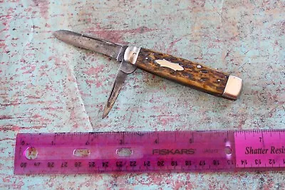 Vintage Ulster Knife Company USA Jigged Bone 2 Blade Straight Jack Knife • $2.25