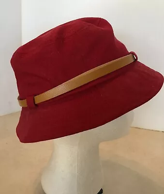 Girls Red Canvas Hat With Leather Strap Accent • $9.50