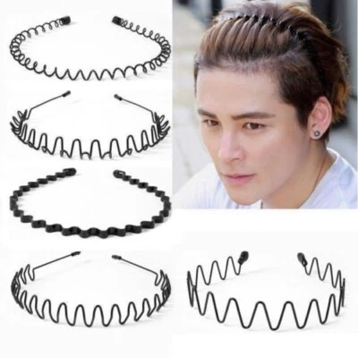 £3.26 • Buy Black Metal Sports Hairband Headband Wave Alice Style Hair Band Unisex Men Women
