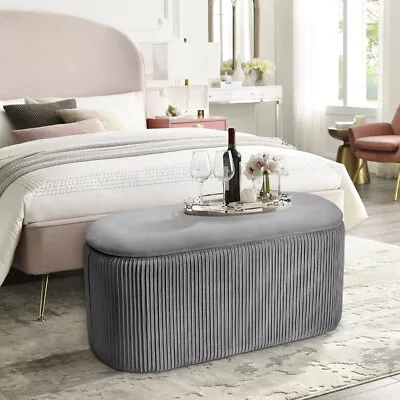 £62.95 • Buy Grey Ottoman Bench Hallway Bedroom Stool Footrest Velvet Padded Seat Storage Box