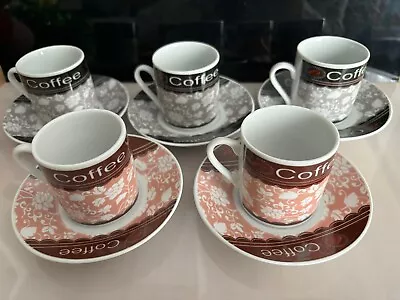 Espresso COFFEE Cups & Saucers CREATE By Just Mugs Set Of 5 Black & Brown • £11.45