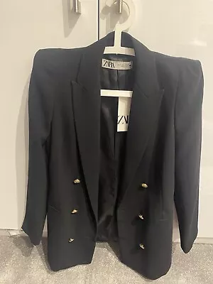 Zara Structured Shoulder Black Blazer S Bnwt • $85.91