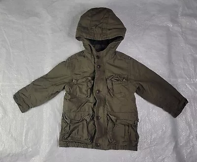 Baby Gap Jacket Toddler 5t Military Style Green Cotton Hood Zipper & Buttons • $15